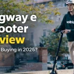 Young man riding a Segway electric scooter in the city, review 2026