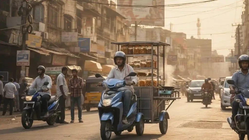 Three tyre scooter used for delivery or street vending