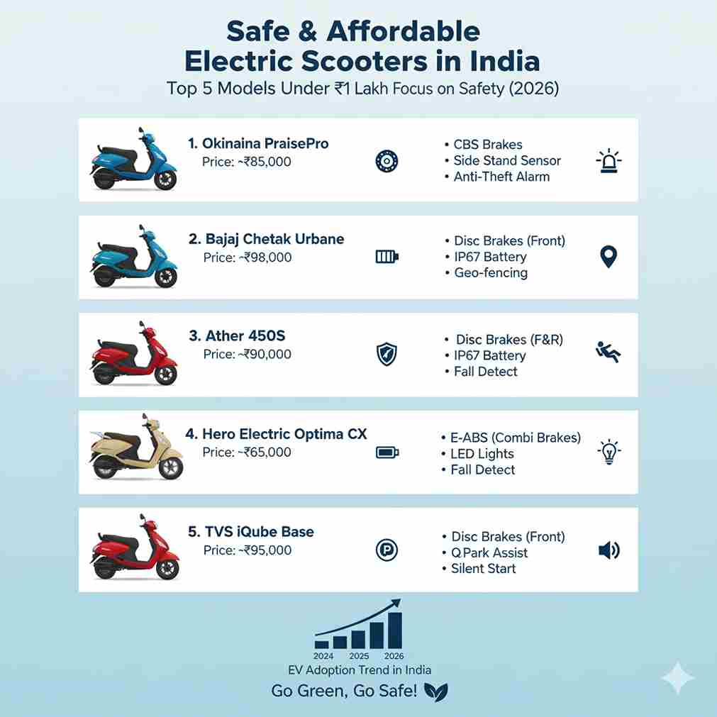 Affordable electric scooters with good safety features in India