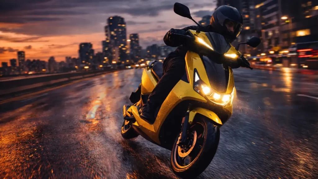 Ather 450 Apex on wet city streets