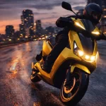 Ather 450 Apex on wet city streets
