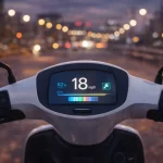 Electric scooter dashboard at dusk