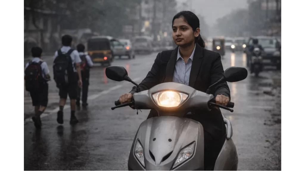 Morning commute in the rain