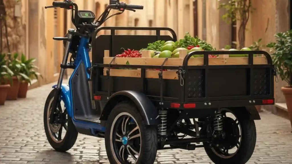Three wheel electric scooter with cargo attachment
