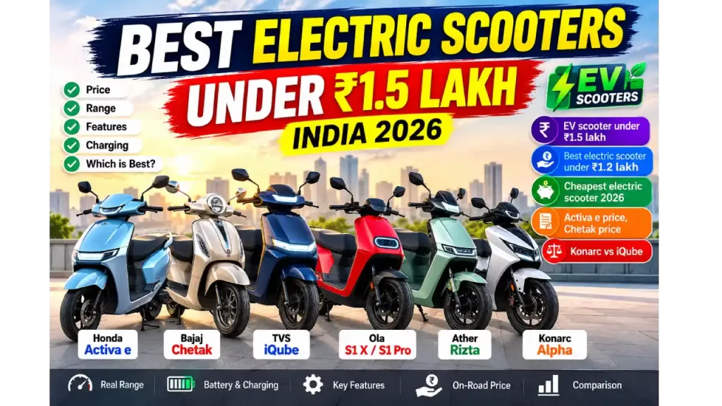 Best electric scooters under ₹1.5 lakh in India 2026 including Ather Konarc, Bajaj Chetak and Honda Activa e